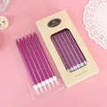 Pack of 12 long thin metallic purple pencil birthday candles in a kraft paper box - 12 PCS / Purple
