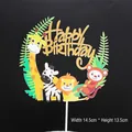 Cartoon jungle animal cake topper with Happy Birthday sign for kids party decoration - Jungle Animal Cake Topper