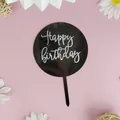 Runder schwarzer Acryl-Happy-Birthday-Kuchenaufsatz für elegante Geburtstagstortendekoration - Schwarz