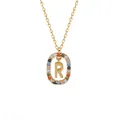 Goldene ovale Halskette mit bunten Zirkonen und einem zentralen Buchstaben-R-Anhänger. - Goldener Buchstabe R (A1332A)