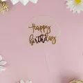 Eleganter runder Tortenaufsatz aus Acryl mit Goldfolie Happy Birthday für Geburtstag - Transparent