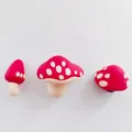 Set of three cute red and white mushroom cake toppers for birthday party decor - Red Mushroom Soft Glue 3-Piece Set / Set of 3