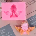 Pink angel wing shaped silicone mold for fondant baking and DIY chocolate candy crafts - Angel Wings with Ribbon Style (50-1591)