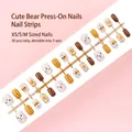 Cute bear design press-on nails 30pcs strip in XS/S/M sizes for DIY home manicure - Cute Pet Bear Theme Style (S037-T) / 30 Pieces/Strip (Includes XS/S/M Sizes) / Icy Transparent Multicolor