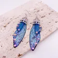 Blue iridescent butterfly wing earrings with iridescent rhinestones and silver hooks - Silver Hook / Dreamy Blue