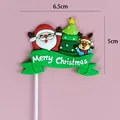 Décoration de gâteau de Noël avec Père Noël et renne, dimensions 6.5x5 cm, matériau PVC souple - Panneau de Déco Combiné (3010)