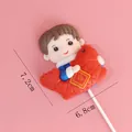 Cute cartoon boy with red koi fish cake topper, 7.2cm soft clay birthday decoration - Boy with Fish