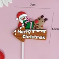 Jolie décoration de gâteau de Noël en PVC souple avec Père Noël et renne, 7x6,3 cm - Ensemble d'Éléments de Poteau (3012)