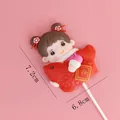 Cute handmade clay cake topper girl hugging a red koi fish for birthday decorations - Girl with Fish
