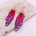 Handmade purple gradient butterfly wing earrings with sparkling rhinestones and glitter finish - Rose Gold Hook / Dreamy Rose Red