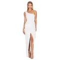 Elegant white one-shoulder sequin long dress with side slit for evening gala events - S / Bottoms / White