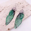 Green translucent cicada wing earrings with silver leaf and filigree design - Silver Foil Decoration / Dreamy Green