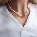 Elegant freshwater pearl necklace featuring central gold bean accents for daily wear - Necklace (4#)