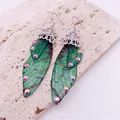 Vibrant green cicada wing earrings decorated with rhinestones and silver hooks - Silver Hook / Dreamy Green