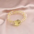 Natural citrine double-strand bracelet with carved cat charm and moonstone beads - Nine-Tailed Fox Style