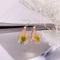 Pendientes de resina hechos a mano con flores secas reales y detalles en pan de oro - 21# Lágrima Rosa Amarillo Verde