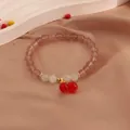 New Chinese style strawberry crystal and moonstone beaded bracelet with cherry charm - Cherry Style