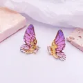 Elegantes pendientes de ala de mariposa degradado púrpura con detalles de cristal y oro - Estilo Hoja de Oro / Púrpura