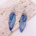 Vintage blue cicada wing earrings with silver filigree and iridescent stone accents - Silver Foil Decoration / Dreamy Blue