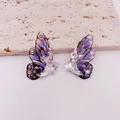 Pendientes de botón ala de mariposa morada degradada con purpurina y pedrería - Diamond-Encrusted Style / Azul