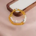 Elegant double loop bracelet with yellow citrine and white jade beads in Chinese style - Double Wrap Bracelet / Citrine Green Jadeite Running Ring Bracelet