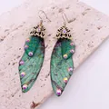 Vintage emerald green cicada wing earrings with colorful glitter and sparkling crystals - Antique Bronze Hook / Dreamy Green