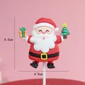 Decoración de tarta Papá Noel dibujos animados, medidas 4,9 cm x 4,5 cm lindo - Estilo Papá Noel con árbol y caja de regalo de PVC blando