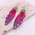 Elegant vintage cicada wing earrings with colorful glitter and AB crystals in purple gradient - Antique Bronze Hook / Dreamy Rose Red