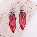 Elegant vintage red butterfly wing drop earrings with silver foil flakes for women - Silver Foil Decoration / Dreamy Red
