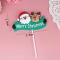 Decoración tarta Papá Noel y reno Feliz Navidad, variante de tamaño 6,8 x 3,8 cm - Estilo Señal de Reno y Papá Noel de PVC blando