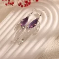 Elegant purple cicada wing dangle earrings with silver metal cutouts and sparkling rhinestones - Silver Frame / Light Purple