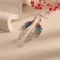 Elegant long cicada wing drop earrings with colorful gradient resin and sparkling crystals - Silver Frame / Rainbow Rhinestone