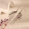 Elegant cicada wing drop earrings with iridescent crystals and premium silver finish for women - Silver Frame / Grey Rhinestone