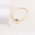 Natural freshwater pearl bracelet with gold heart charm and pink gemstone - English Alphabet Heart Style