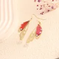 Elegant butterfly wing drop earrings in reddish pink with gold-tone accents - Gold Frame / Deep Pink