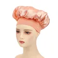 Adjustable peach solid color elastic satin sleep cap for beauty hair care and protection - Champagne