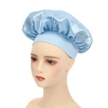Premium sky blue satin sleep cap with wide elastic band for hair care and beauty - Sky Blue