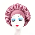 Soft pink wide-band elastic satin sleep bonnet for beauty hair care and protection - Dusty Pink