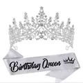 Elegante silberne Strasskrone und glitzernde Birthday Queen Schärpe für Geburtstagspartys. - Zweiteiliges Set / Silber