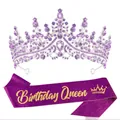 Purple rhinestone crown and Birthday Queen sash set for birthday party decorations - Two-Piece Set / Purple