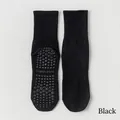 Professional non-slip black cotton mid-calf yoga socks with hexagonal silicone grips - One Size / Black