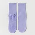 Professional non-slip cotton yoga crew socks with silicone grips in a light purple color - One Size / Light Purple