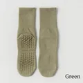 Mid-calf non-slip cotton yoga socks with green silicone grip for Pilates dance - One Size / Green