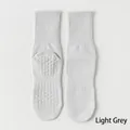 High-quality 95% cotton non-slip yoga crew socks with silicone grips in light gray finish - One Size / Light Gray