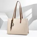 Large beige laptop tote bag with brown straps and cute leopard bear charm detail - 40*14*30 / Off White