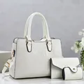 Stylish three-piece white bag set featuring crocodile texture tote and matching accessory pouches - 3-in-1 Set (29*13*22cm) / White