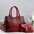 Elegant three-piece red crocodile embossed handbag set for stylish daily commuting wear - 3-in-1 Set (29*13*22cm) / Red