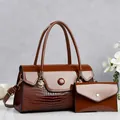 Élégant ensemble de 2 sacs marron à motif crocodile avec finition brillante chic - 30*12*17cm / Jaune Terre