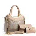 Elegante 3-delige handtassenset met iriserende schubbenstructuur en schouderriem. - 24*11.5*19 / 3-delige set / Khaki