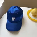 Royal blue satin-like baseball cap with cute white cat embroidery and large brim - 56-58cm / Sapphire Blue